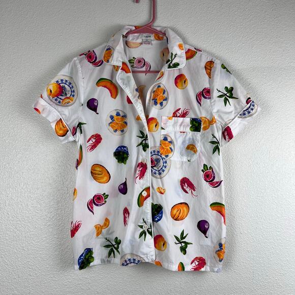 J. Crew Other - J.Crew White Fruit Print Short Sleeve Pajama Top Button Front